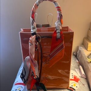 Hermes Orange Tote with Scarf Accent
